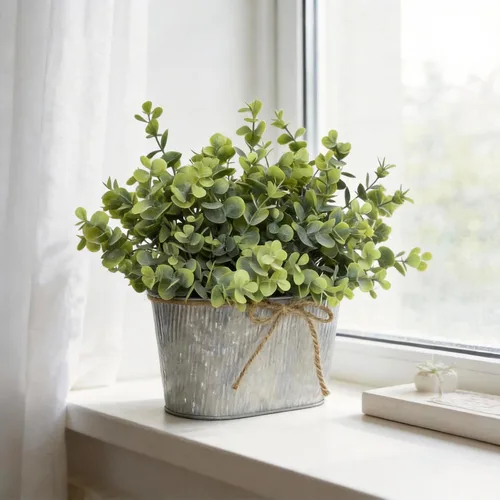 Vista 5 de Plantas artificiales de eucalipto para centro de mesa, plantas rústicas en maceta para decoración del hogar de granja, vegetación artificial