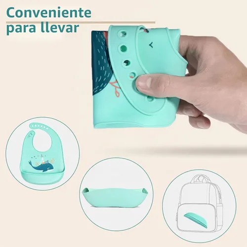 Vista 3 de Baberos de alimentación del silicón del bebé, 3pcs baberos impermeables ajustables para la alimentación