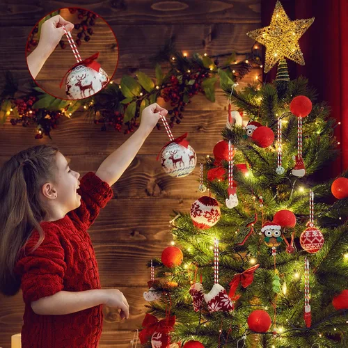Vista 5 de 300 piezas de adornos de Navidad para colgar en fiestas navideñas (rojo, blanco) Fabric Hang Tag Ropes with Locking Clips for Secure Display