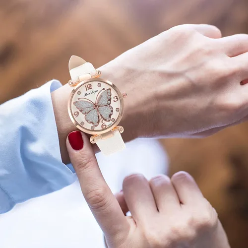 Vista 4 de Reloj de pulsera para mujer reloj analógico Q-uartz con esfera de mariposas para mujer