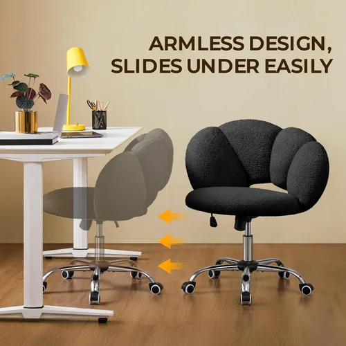 Vista 5 de Yaheetech - Silla de escritorio tapizada Boucle con forma de nube, silla de tocador ajustable para oficina en casa, computadora con ruedas para sala