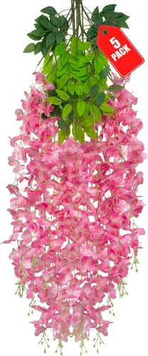 Vista 28 de Paquete de 12 flores colgantes de glicina rosa, flores colgantes falsas de 3.44 pies, guirnalda de glicina artificial para decoración de boda, telón