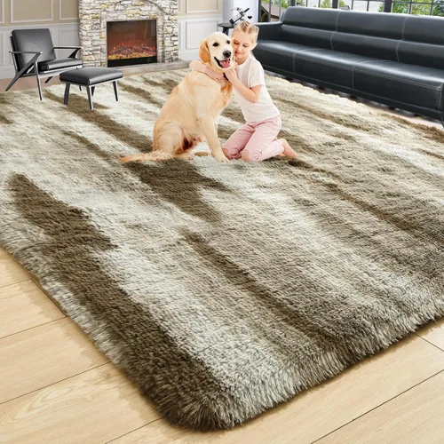 Vista 99 de Noahas Alfombras de Área Grandes y Esponjosas de 5x8 pies para Sala de Estar y Dormitorio, Alfombra Gruesa de Pelo Largo Beige y Blanca, Alfombra