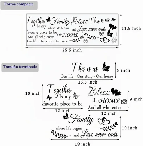 Vista 7 de 4 carteles decorativos de pared con texto en inglés «This is us together» («This is us together» bendice this home), calcomanías de vinilo