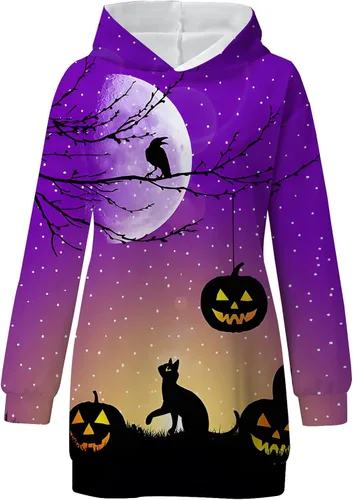 Vista 3 de UODSVP Vestido gótico para mujer vestido con capucha para otoño e invierno estampado de Halloween