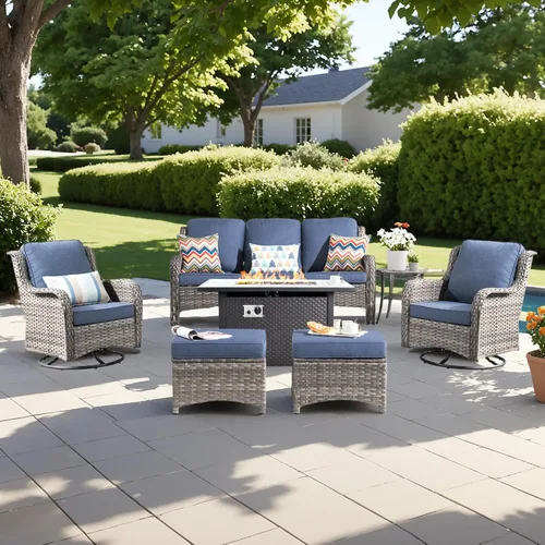 Vista 37 de Juego de muebles de exterior para patio, silla y sofá (ratán marrón, beige, 3 piezas)