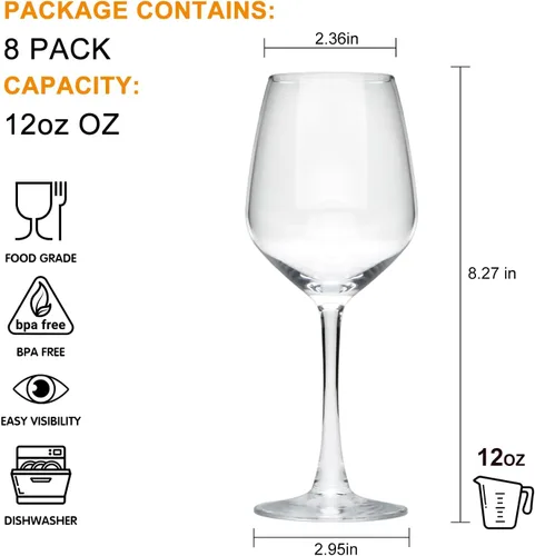 Vista 2 de Juego de 8 copas de vino de 12 onzas, para vino tinto o blanco, banquete de alta gama, boda, copas de regalo, fiesta, bar, aniversario, inauguración