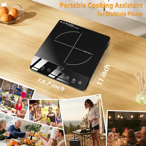 Vista 5 de Placa de inducción de quemador único, cocina de inducción portátil certificada ETL de 1800 W, bobina de calentamiento grande de 8 pulgadas, 12