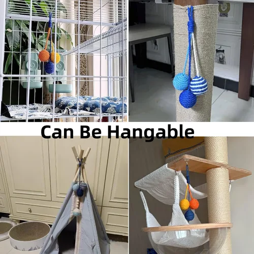 Vista 5 de Juguete para gatos, bola de sisal, juguete colgante para gatos, hecho a mano, cuerda para gatos, masticable, respetuoso con el medio ambiente