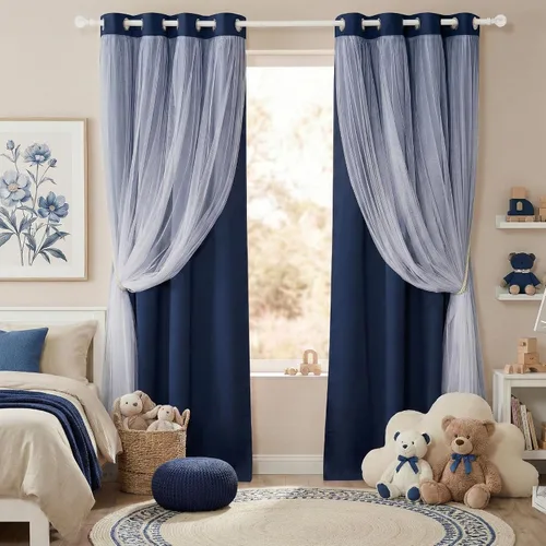 Vista 19 de PONY DANCE Cortinas de Doble Capa - Cortinas Opacas de 63 Pulgadas de Largo, Diseño con Ojales en la Parte Superior, Paneles Transparentes Blancos