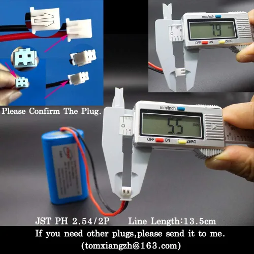Vista 3 de VIDAR - Batería recargable de iones de litio de 7.4 V 5200 mAh de alta capacidad con enchufe JST PH2.54/2P (personalizable) para electrónica