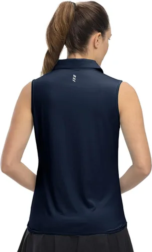 Vista 4 de YSENTO Camisas de golf sin mangas para mujer, ropa con cuello de 14 con cremallera de secado rápido, camisas polo de tenis