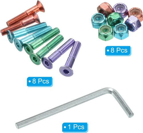 Vista 3 de PATIKIL Kit de herramientas para patineta, tornillos de montaje de 1 pulgada, tornillos de cabeza hexagonal, juego de tuercas con llave