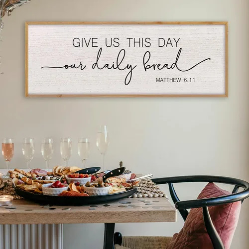 Vista 9 de LuZhiQiang Arte de pared para comedor 81,3×30,5 cm "Bless The Food Before Us" Letrero cristiano para cocina, cita familiar agradecida, cuadro grande