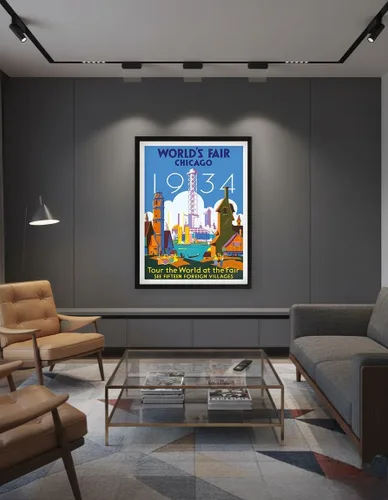 Vista 7 de 1934 World's Fair Chicago - Tour the World at the Fair - Vintage Travel Poster by Weimer Pursell c.1934 - Master Art Print (Unframed) 6in x 9in