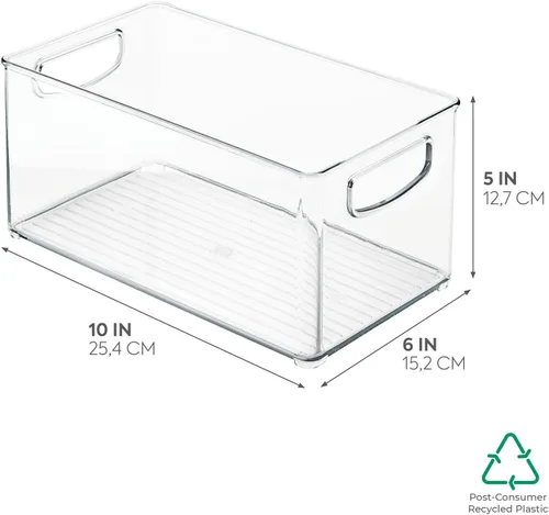 Vista 2 de InterDesign iDesign - Contenedor organizador de plástico para refrigerador y congelador con asas integradas, 10 x 5 x 6 pulgadas, transparente