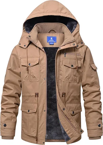 Vista 9 de Rapoo Chaqueta de invierno para hombre, de algodón, con forro polar, gruesa y cálida, con capucha