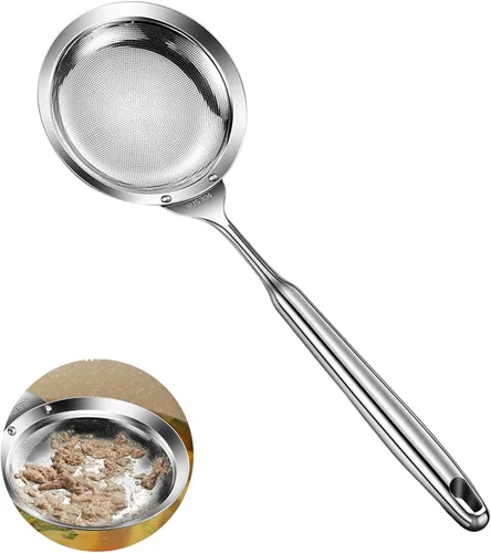 Vista 7 de Ugotit Cuchara espumadera de acero inoxidable, colador de malla fina para cocinar, desnatador de grasa y desnatador de olla caliente, accesorio