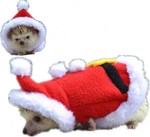 Vista 6 de Ropa de erizo, disfraz de Navidad, traje de Papá Noel, ropa de animal pequeño, forro polar hecho a mano, sudadera con capucha de erizo, accesorios