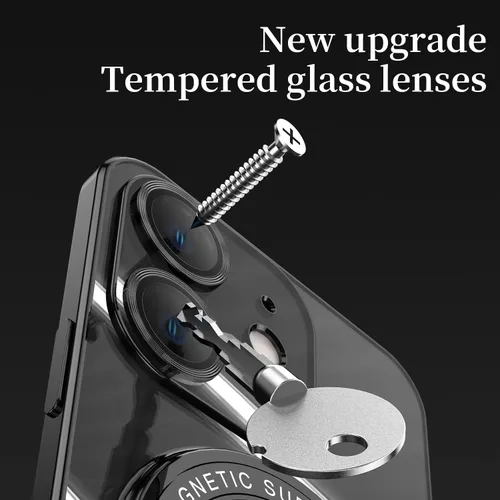 Vista 7 de QLTYPRI Funda magnética transparente para iPhone 12 compatible con MagSafe, soporte de anillo invisible, protección completa para lente de cámara