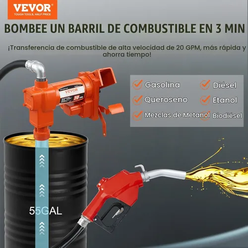 Vista 2 de VEVOR Bomba de transferencia de combustible, 12 V CC 20 GPM 1/4 HP, bomba extractora de gasolina con boquilla automática, manguera de descarga