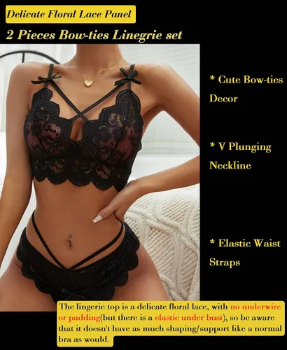 Vista 2 de Conjunto de lencería sexy de brasier y pantaletas con correas finas de encaje