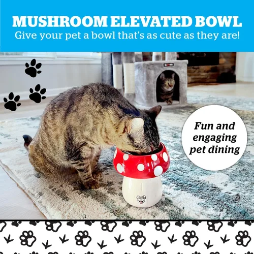 Vista 2 de Cuenco elevado de hongos para gatos, cuenco elevado de cerámica para alimentos, agua, cuencos de comida elevados para perros pequeños, bonito regalo