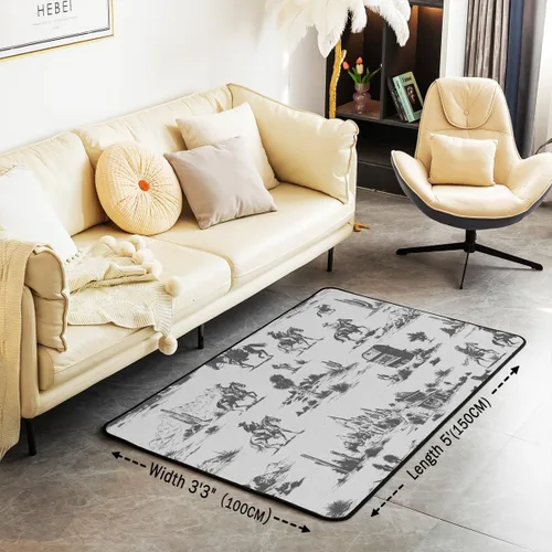 Vista 2 de Erosebridal Cowboys - Alfombra antideslizante de 3 x 5 pies, alfombra de caballos occidentales, tapete decorativo para interiores, montañas