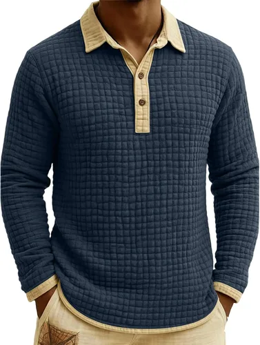 Vista 23 de Polo de punto para hombre, manga larga, ligero, informal, con cuello