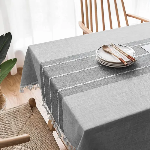Vista 5 de Mantel rectangular para comedor, elegante mantel de lino de granja para cocina y mesa, elegante mantel impermeable para mesa, rayas grises clásicas