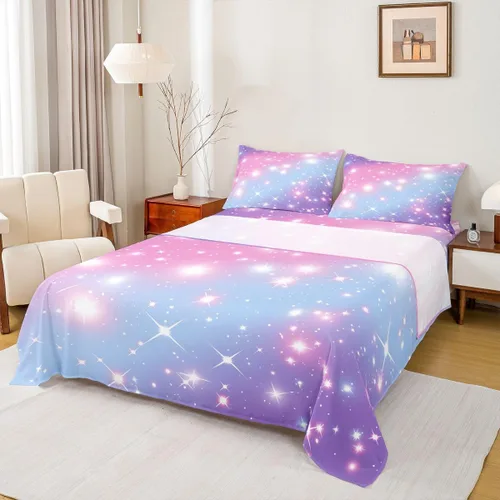 Vista 32 de Juego de sábana bajera ajustable de teñido anudado para niñas, juego de ropa de cama con diseño de arco iris degradado de arcoíris, lindo juego