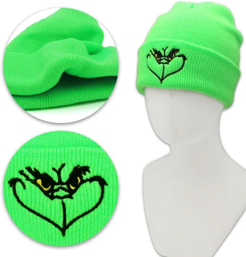 Vista 3 de Gorro de Navidad verde de Navidad, gorro cálido y holgado, suave para invierno, divertido gorro de Navidad para hombres y mujeres