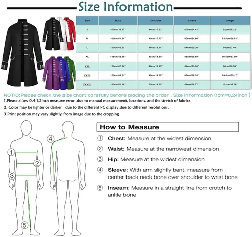Vista 4 de RTRDE Disfraz de Halloween para hombre, chaqueta gótica victoriana, disfraz de cosplay para adultos, S-4XL