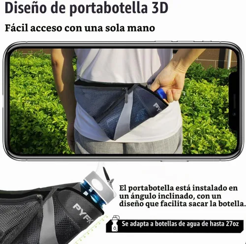 Vista 4 de PYFK - Cangurera de hidratación para correr con soporte para botella de agua, para hombres y mujeres, material reflectante Negro