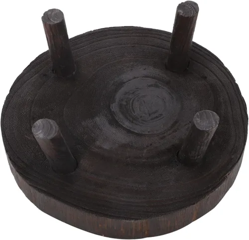 Vista 6 de Taburete de madera para plantas, soporte bajo para plantas, soporte redondo para macetas elevadoras, soportes para múltiples plantas, soporte Marrón