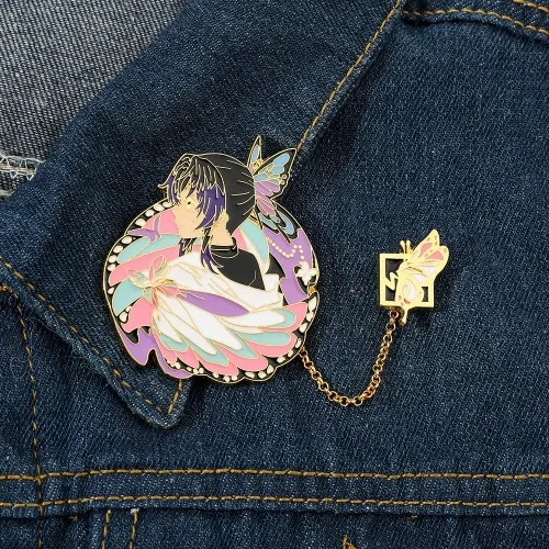 Vista 4 de Alfileres esmaltados de demonio para mochila - Pin de anime de personajes Kimetsu noyaiba, accesorio de insignia de moda para chaquetas, camisas