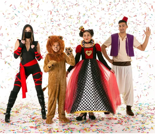 Vista 6 de Disfraz de Reina de Corazones para niñas, disfraz real negro y rojo para disfraz de Halloween