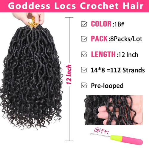 Vista 2 de Goddess Locs - 8 paquetes de cabello de ganchillo Goddess Locs de 10 pulgadas, pelo corto de imitación de ganchillo con rizos pre-enrollados
