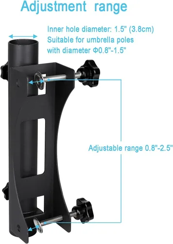Vista 7 de Soporte resistente para sombrilla de patio al aire libre, clip fijo, abrazadera ajustable para sombrilla con perilla giratoria de mano