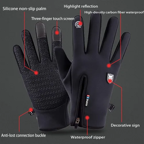 Vista 2 de sxxkuxuan Winter Warm Gloves Men Women Cycling Wkiing Windproof and Waterproof Pu Leather Touchscreen Cold Weather Driving Gloves