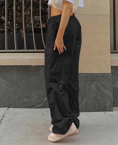 Vista 3 de Neyaolk Pantalones de paracaídas para mujer, pantalones cargo holgados para mujer, pantalones deportivos holgados Y2K de cintura baja y pierna ancha