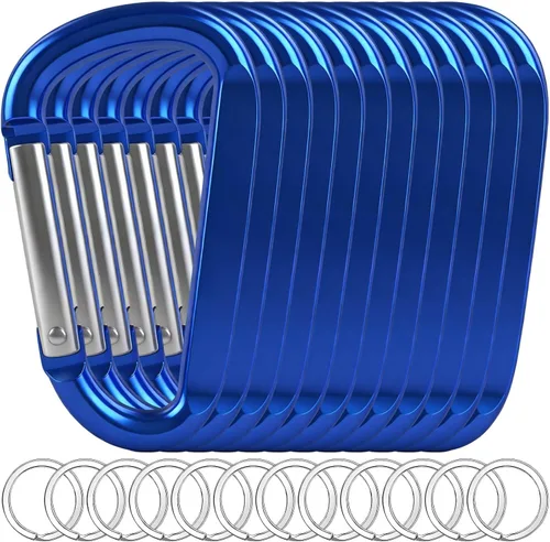 Vista 16 de 12 clips de mosquetón para llavero, clip de aluminio de 3 pulgadas, hebilla de gancho de mosquetón sin bloqueo en forma de anillo D, herramienta