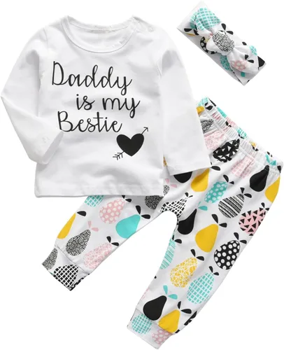 Vista 2 de KuKitty Conjunto de 3 piezas de camiseta de manga larga y pantalones de flores con diadema