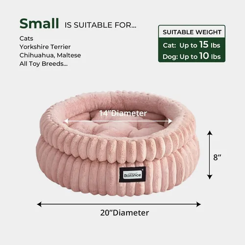 Vista 5 de BALANCE Cama para gatos, cama redonda lavable para gatos de interior, cama de felpa súper suave de piel sintética para cachorros y gatitos con parte