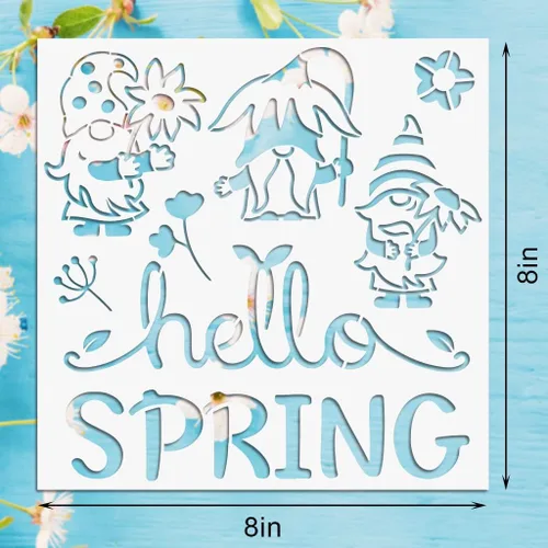 Vista 2 de 9 plantillas de primavera grandes para pintar en madera, pared, tela, palabras, flores, coronas, pájaros, gnomos, plantillas para decoración