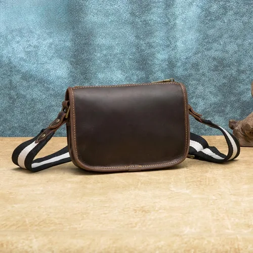 Vista 3 de Bolso bandolera vintage de cuero genuino para hombres y mujeres, uso diario informal de viaje