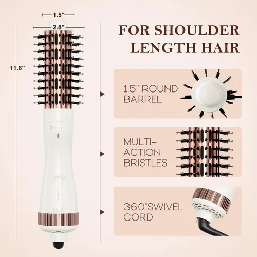 Vista 2 de Secador de cepillo redondo de 1.5 pulgadas (2.8 pulgadas más cerdas) de doble voltaje (110 ~ 250 V) para cabello largo de hombro, cepillo secador