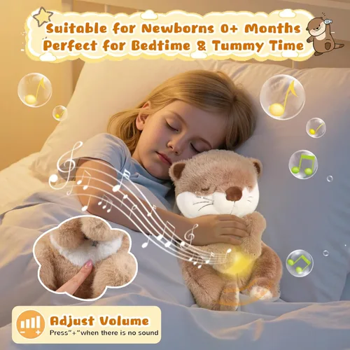 Vista 4 de Baby Comfort - Máquina de sonido de felpa con música, luces cálidas, momentos tranquilos para niños y adultos Peluche Que Respira