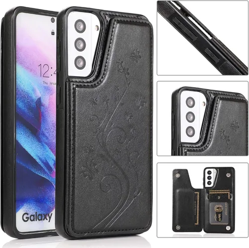 Vista 3 de Funda de teléfono para Samsung Galaxy S21 Plus Glaxay S21+ 5G con protector de pantalla de vidrio templado, tarjetero y tarjetero con soporte
