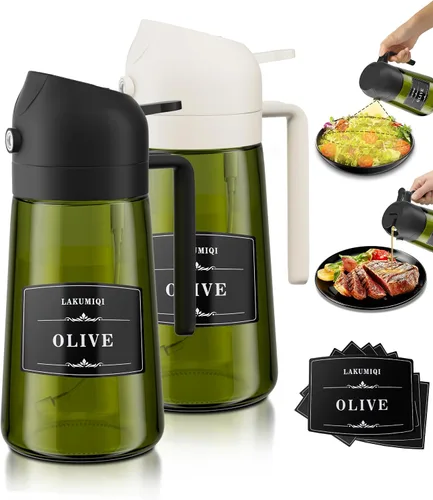 Vista 14 de LAKUMIQI Pulverizador de aceite de oliva 2 en 1 para freidora de aire, dispensador de aceite de vidrio de 16 onzas y rociador de aceite de cocina